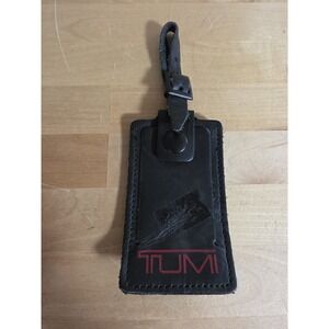 TUMI Leather Luggage Tag - 4" x 2.5" - Black w/RED Business Card Size